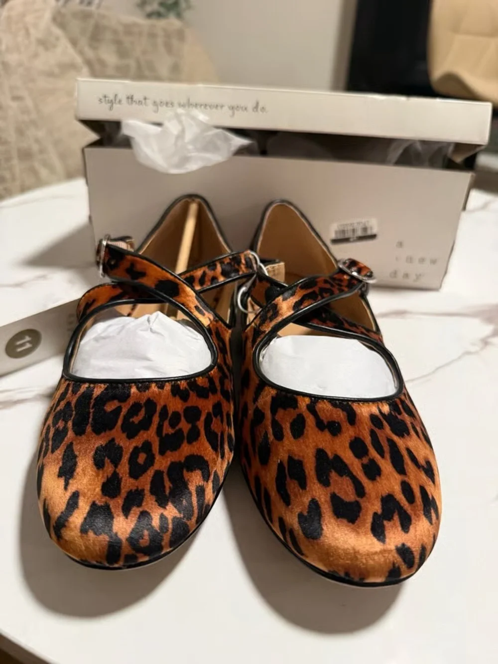 Leopard Print Mary Jane Flats with Buckle - Women's